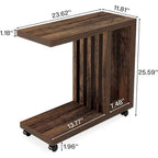 2-Tier C-Shaped End Table, Mobile Side Table for Couch and Bed with Lockable Wheels