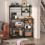 Bakers Rack with Power Outlet and LED Light Strings, Kitchen Storage Shelf