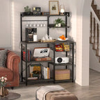 Bakers Rack with Power Outlet and LED Light Strings, Kitchen Storage Shelf