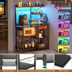 Bakers Rack with Power Outlet and LED Light Strings, Kitchen Storage Shelf