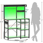 Bakers Rack with Power Outlet and LED Light Strings, Kitchen Storage Shelf