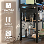 Bakers Rack with Power Outlet and LED Light Strings, Kitchen Storage Shelf