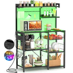 Bakers Rack with Power Outlet and LED Light Strings, Kitchen Storage Shelf
