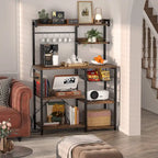 Bakers Rack with Power Outlet and LED Light Strings, Kitchen Storage Shelf
