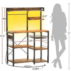 Bakers Rack with Power Outlet and LED Light Strings, Kitchen Storage Shelf