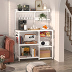 Bakers Rack with Power Outlet and LED Light Strings, Kitchen Storage Shelf
