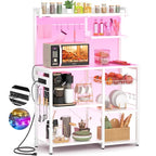Bakers Rack with Power Outlet and LED Light Strings, Kitchen Storage Shelf
