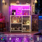 Bakers Rack with Power Outlet and LED Light Strings, Kitchen Storage Shelf