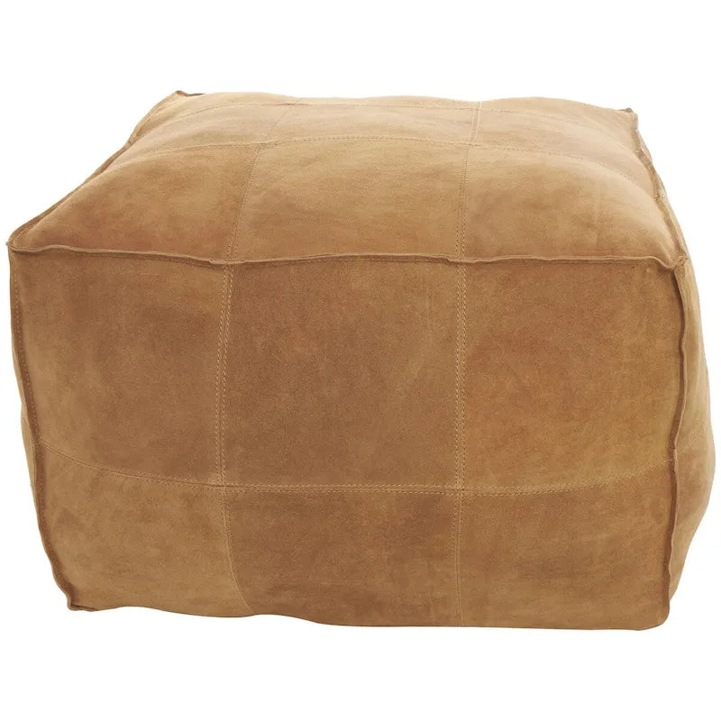 Leather Low Profile Square Pouf with Patchwork Design - Brown, Gray or Dark Brown- Roche River Decor