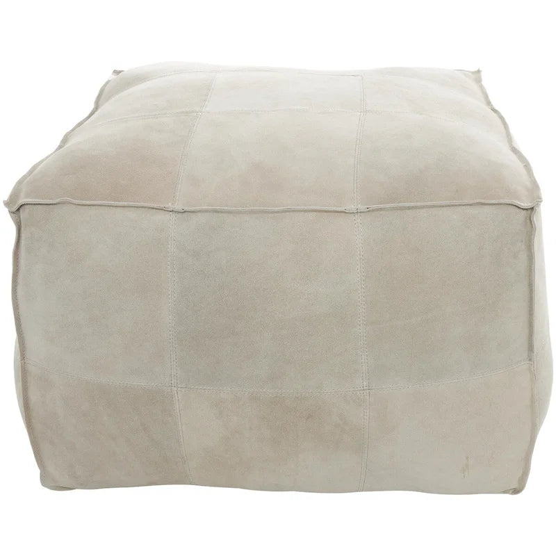 Leather Low Profile Square Pouf with Patchwork Design - Brown, Gray or Dark Brown- Roche River Decor