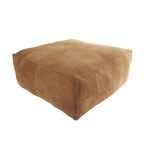 Leather Low Profile Square Pouf with Patchwork Design - Brown, Gray or Dark Brown- Roche River Decor