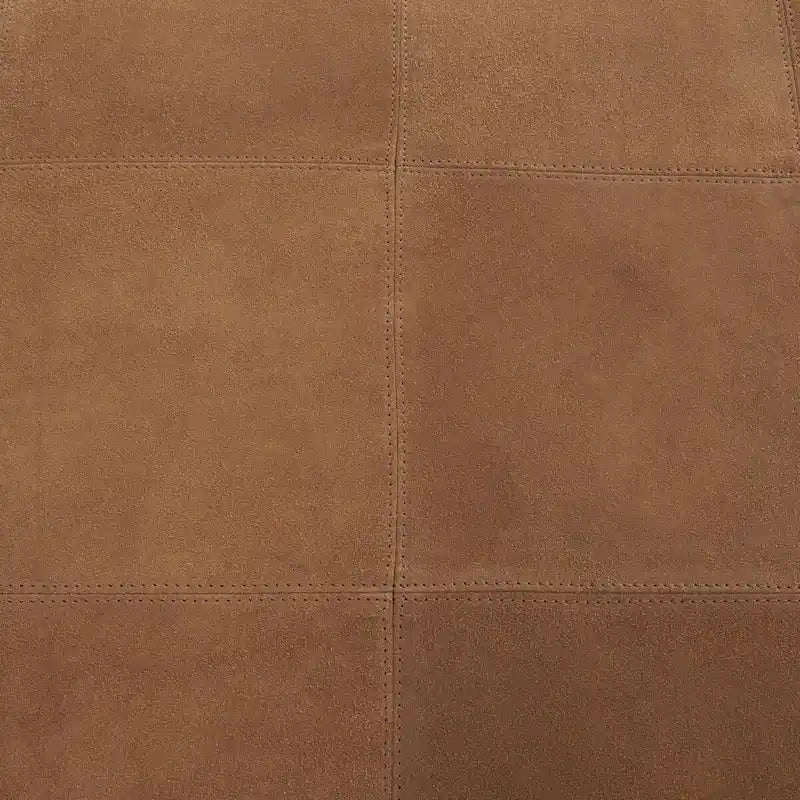 Leather Low Profile Square Pouf with Patchwork Design - Brown, Gray or Dark Brown- Roche River Decor
