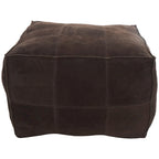 Leather Low Profile Square Pouf with Patchwork Design - Brown, Gray or Dark Brown- Roche River Decor
