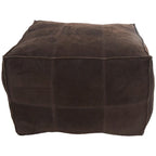 Leather Low Profile Square Pouf with Patchwork Design - Brown, Gray or Dark Brown- Roche River Decor