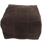 Leather Low Profile Square Pouf with Patchwork Design - Brown, Gray or Dark Brown- Roche River Decor