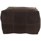 Leather Low Profile Square Pouf with Patchwork Design - Brown, Gray or Dark Brown- Roche River Decor