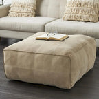 Leather Low Profile Square Pouf with Patchwork Design - Brown, Gray or Dark Brown- Roche River Decor