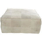 Leather Low Profile Square Pouf with Patchwork Design - Brown, Gray or Dark Brown- Roche River Decor