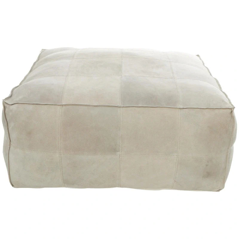 Leather Low Profile Square Pouf with Patchwork Design - Brown, Gray or Dark Brown- Roche River Decor