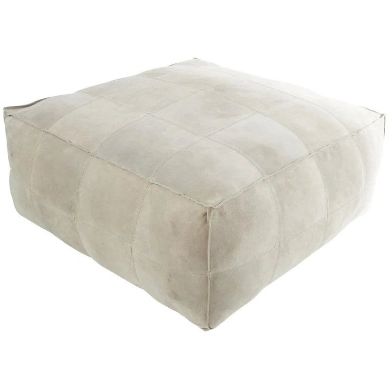 Leather Low Profile Square Pouf with Patchwork Design - Brown, Gray or Dark Brown- Roche River Decor