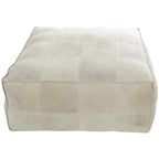 Leather Low Profile Square Pouf with Patchwork Design - Brown, Gray or Dark Brown- Roche River Decor