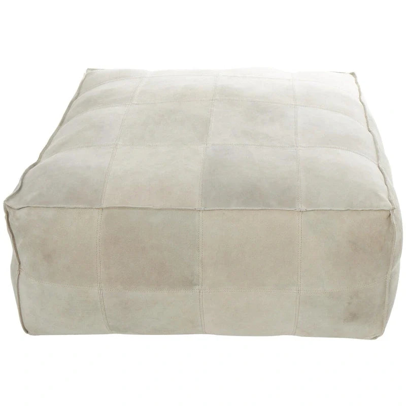 Leather Low Profile Square Pouf with Patchwork Design - Brown, Gray or Dark Brown- Roche River Decor