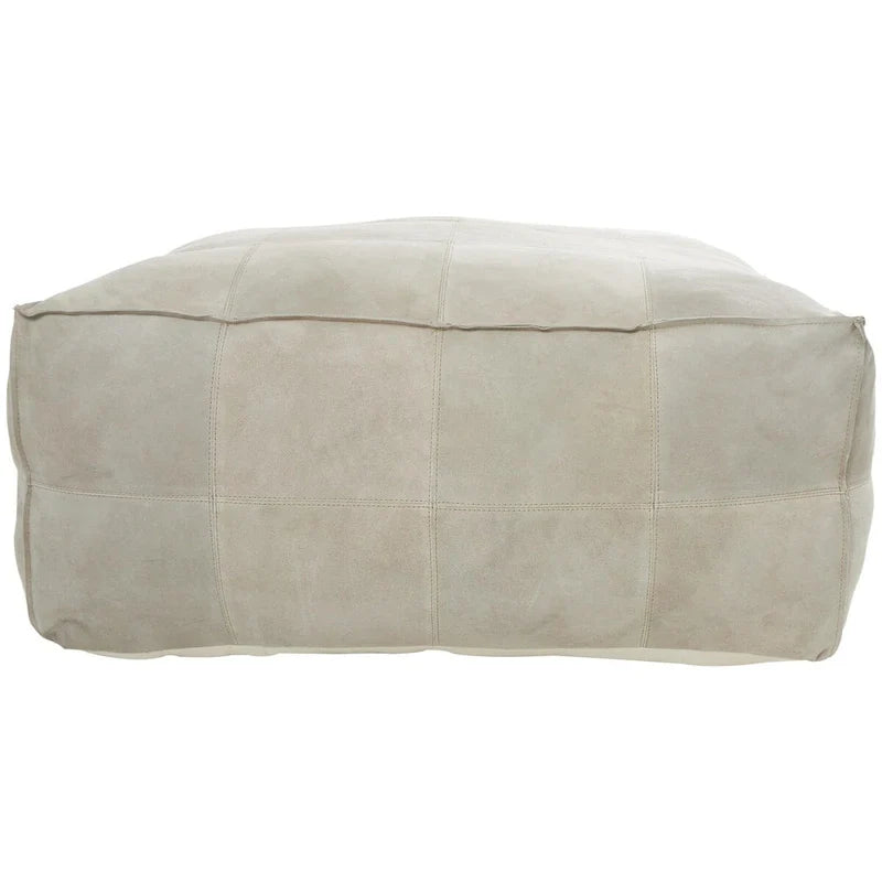 Leather Low Profile Square Pouf with Patchwork Design - Brown, Gray or Dark Brown- Roche River Decor
