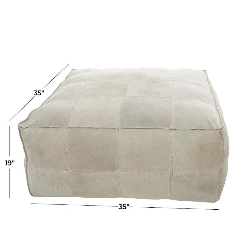 Leather Low Profile Square Pouf with Patchwork Design - Brown, Gray or Dark Brown- Roche River Decor