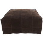 Leather Low Profile Square Pouf with Patchwork Design - Brown, Gray or Dark Brown- Roche River Decor