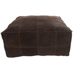 Leather Low Profile Square Pouf with Patchwork Design - Brown, Gray or Dark Brown- Roche River Decor