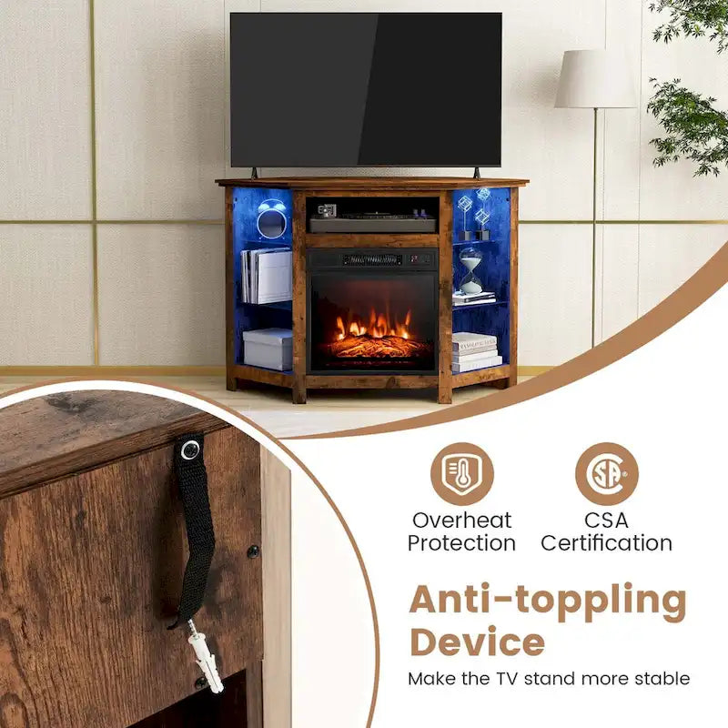 Costway Fireplace TV Stand w/ Led Lights & 18  Electric Fireplace for - See Details