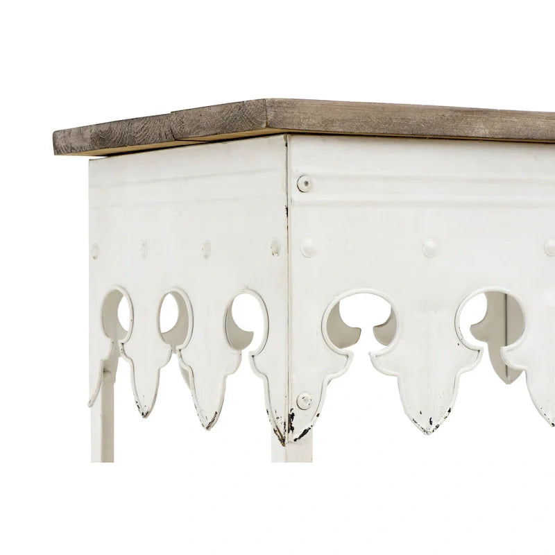 Zinc-Finished Metal and Wood Scalloped Edge Sofa Table