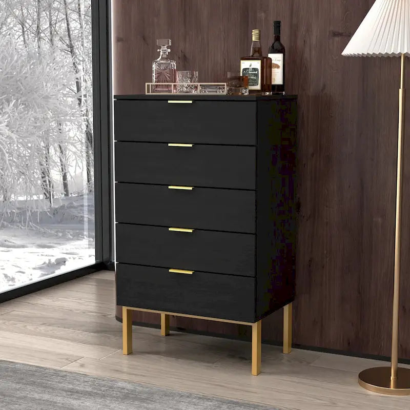 5 Drawer Dresser Chest End Table Storage Cabinet 23.6 W White/Back