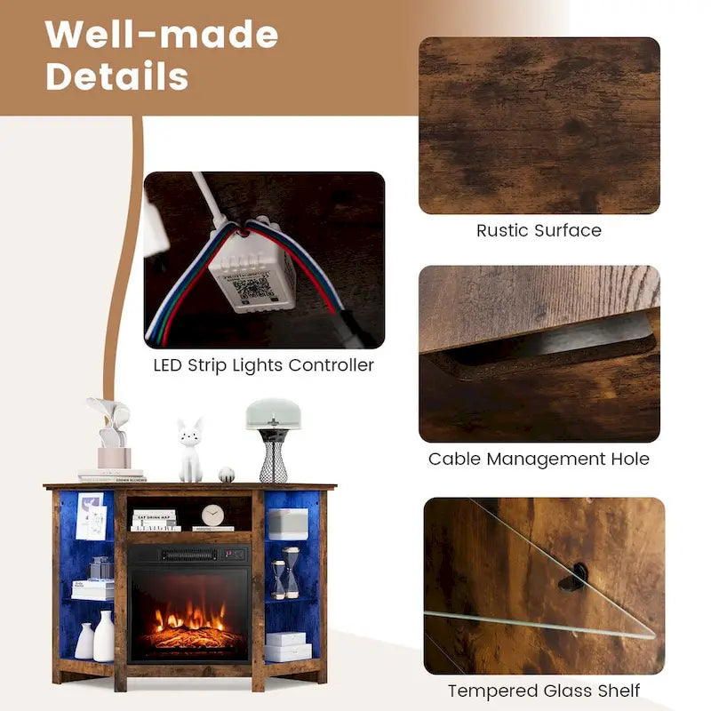 Costway Fireplace TV Stand w/ Led Lights & 18  Electric Fireplace for - See Details