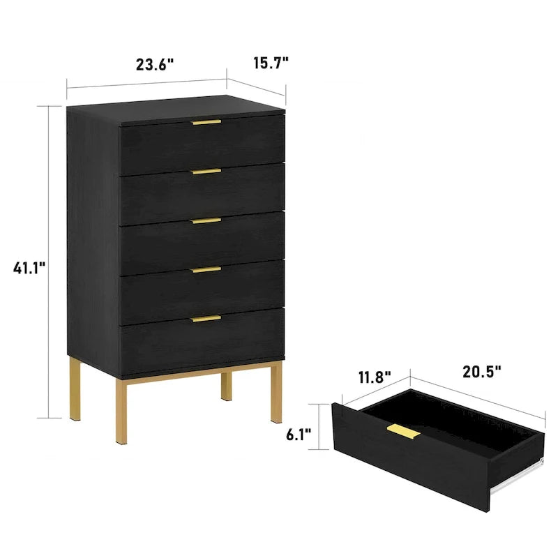 5 Drawer Dresser Chest End Table Storage Cabinet 23.6 W White/Back