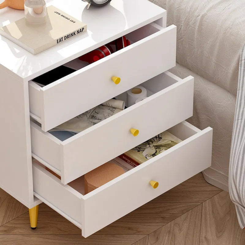 White Nightstands Bedside Table End Table Gold Metal Legs1 Pcs