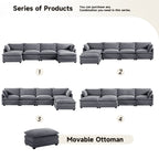 Corduroy Sectional Sofa with Removable Ottomans & Ultra-soft Cushions for Living Room & Bedroom
