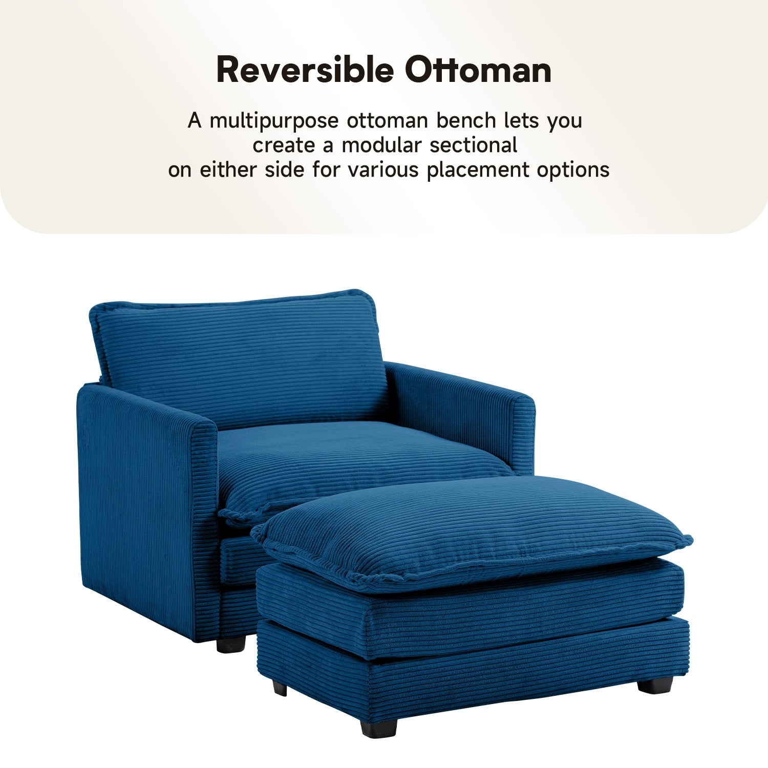 Corduroy Sectional Sofa with Removable Ottomans & Ultra-soft Cushions for Living Room & Bedroom