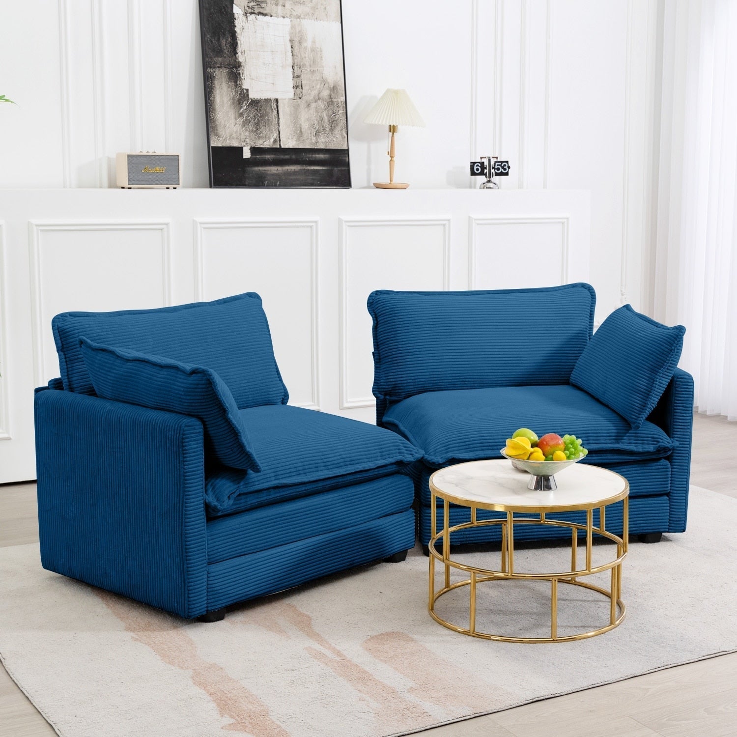 Corduroy Sectional Sofa with Removable Ottomans & Ultra-soft Cushions for Living Room & Bedroom