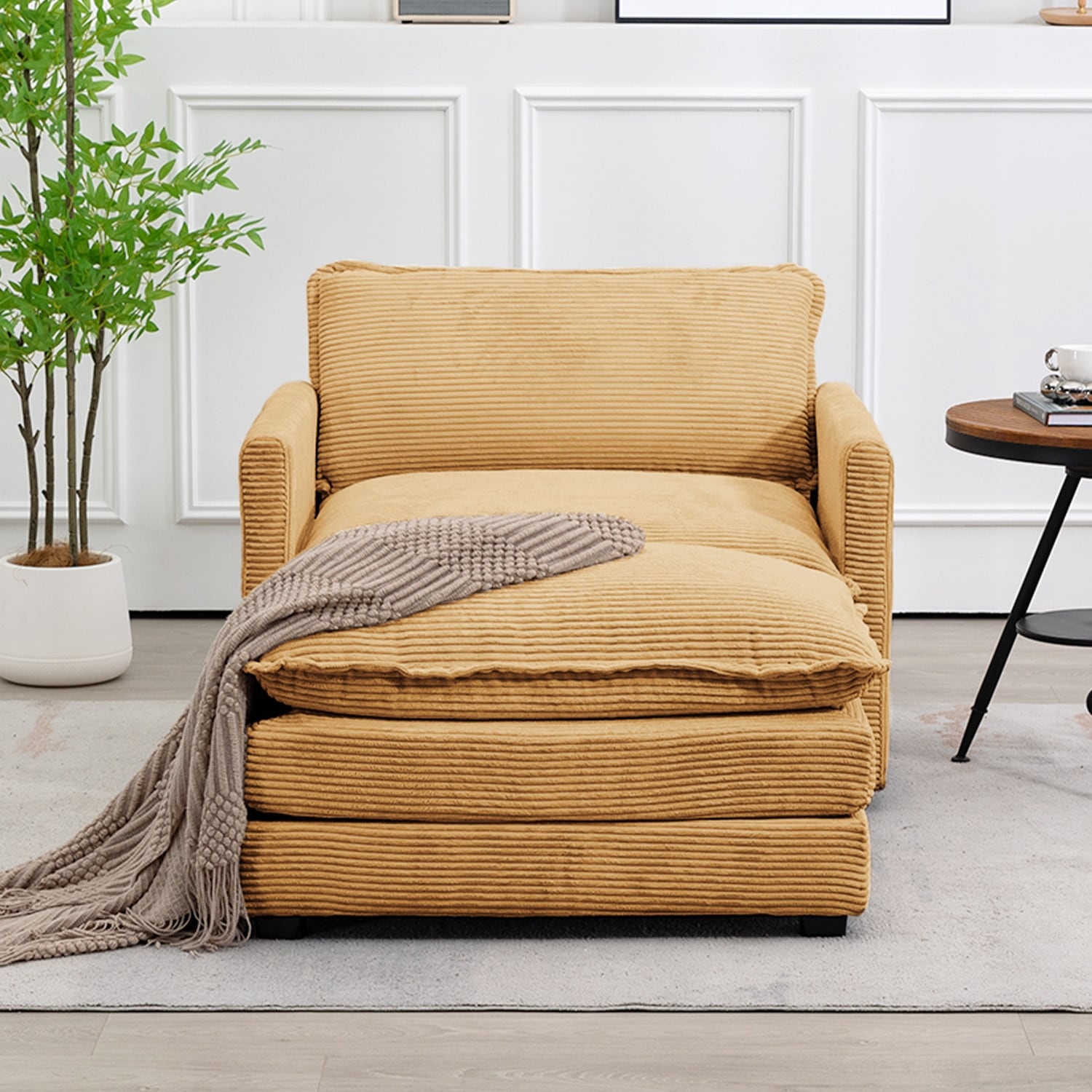 Corduroy Sectional Sofa with Removable Ottomans & Ultra-soft Cushions for Living Room & Bedroom