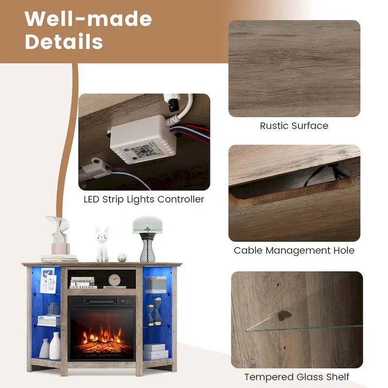Costway Fireplace TV Stand w/ Led Lights & 18  Electric Fireplace for - See Details
