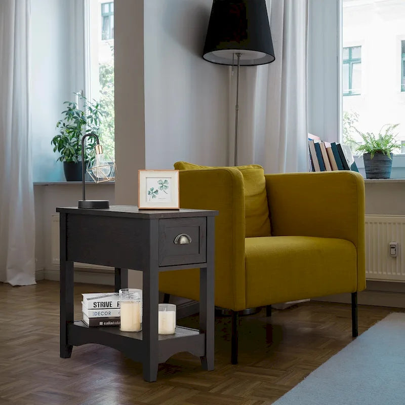 Gymax Set of 2 Contemporary Side End Table Compact Table w/ Drawer - 13  X 22  X 23  (L X W X H)