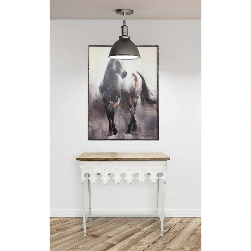 Zinc-Finished Metal and Wood Scalloped Edge Sofa Table