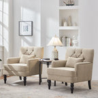 Set of 2 Arm Chair Upholstered Button Tufted Accent Chair with Lumbar Pillow Beige/ Grey/ Light Blue
