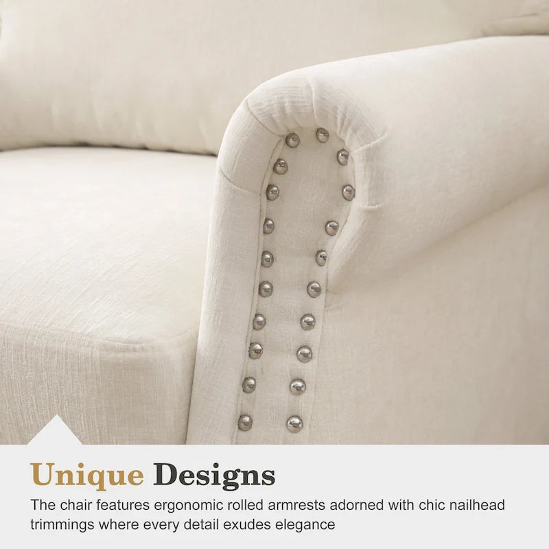 Modern Upholstered Armchair Nailhead Trim Accent Chair with Wood Legs
