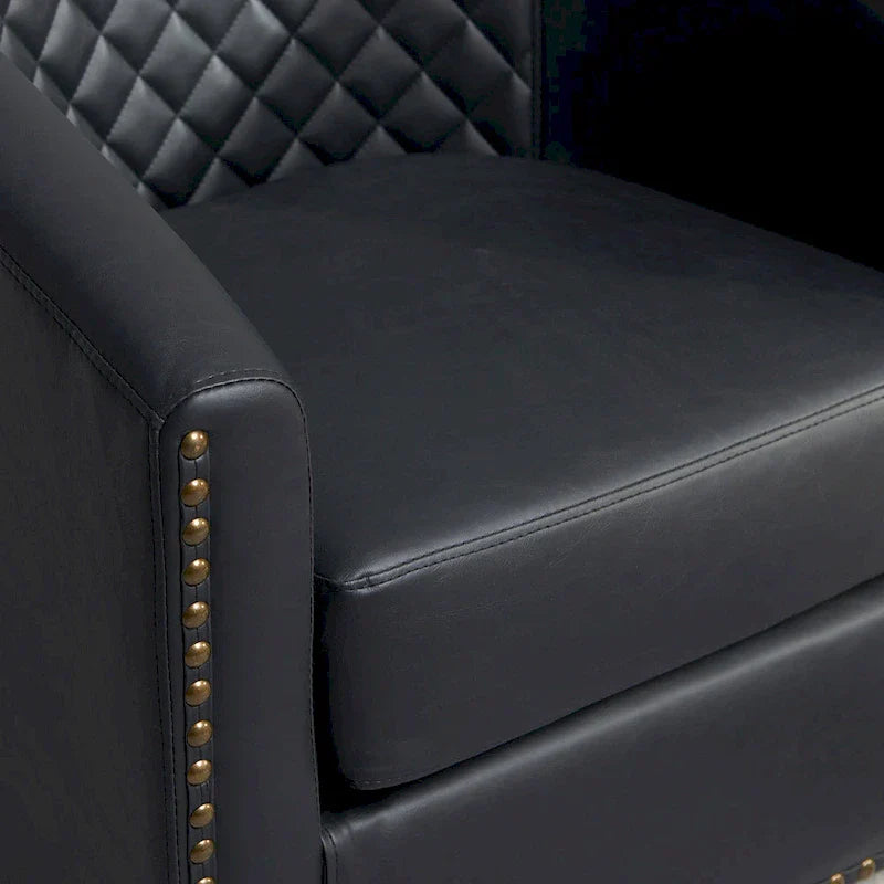KINWELL 29 Wide Tufted PU Leather Swivel Barrel Chair