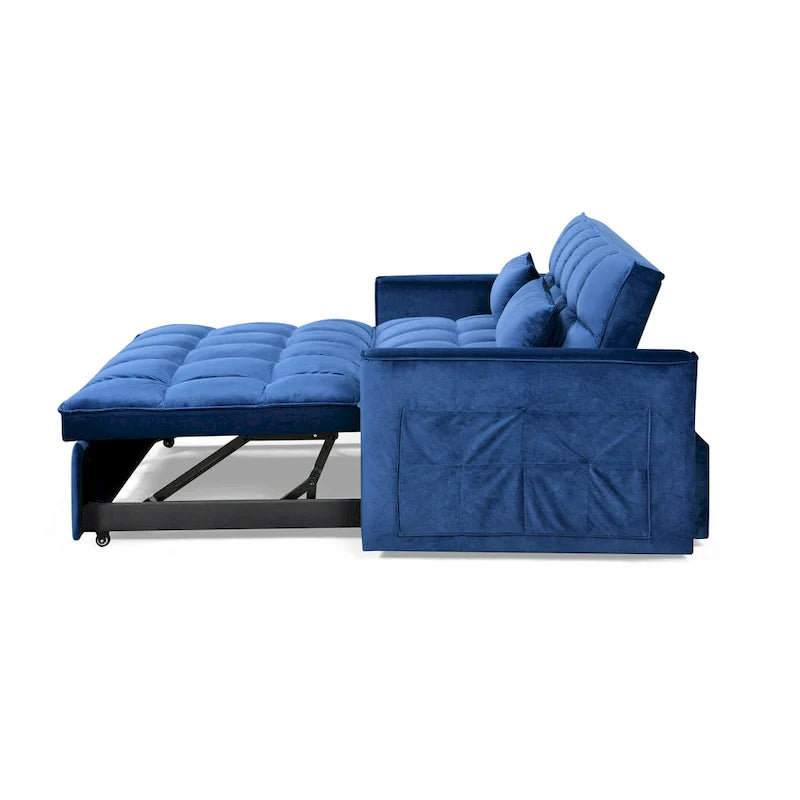 Modern Velvet Futon Loveseat with Reclining Backrest & Pockets, Seats 2 â€?Dark Gray / Light Gray / Blue / Black