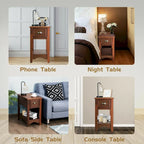 Gymax Set of 2 Contemporary Side End Table Compact Table w/ Drawer - 13  X 22  X 23  (L X W X H)