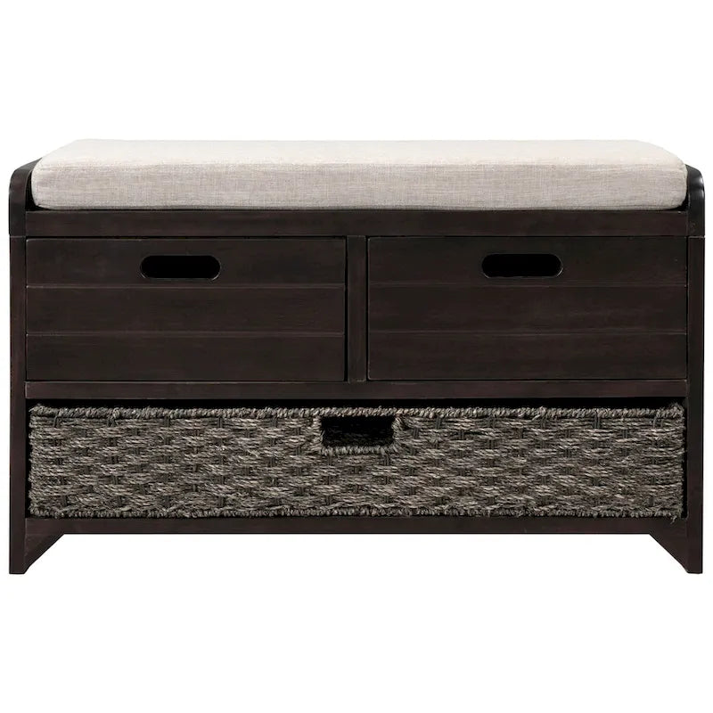 Wood Storage Bench with 2 Woven Baskets by Harper&Bright Designs