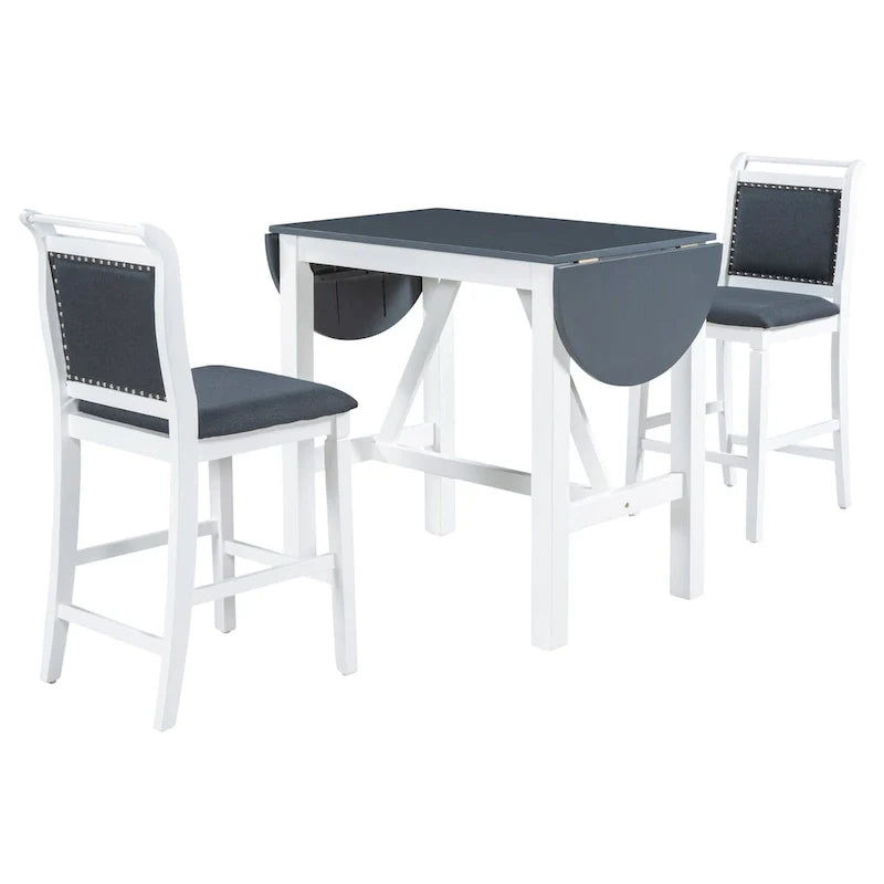 3-Piece Wood Counter Height Drop Leaf Dining Table Set